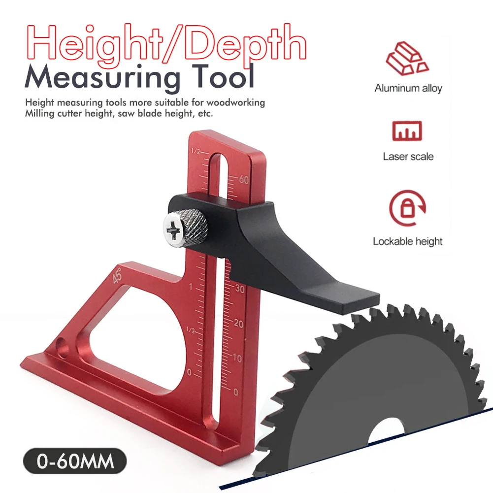 Metal Height Gauge Adjustable Depth Height Measuring Tool with Metric & Inch Scale Height Measuring Gauge for Table Saw Router