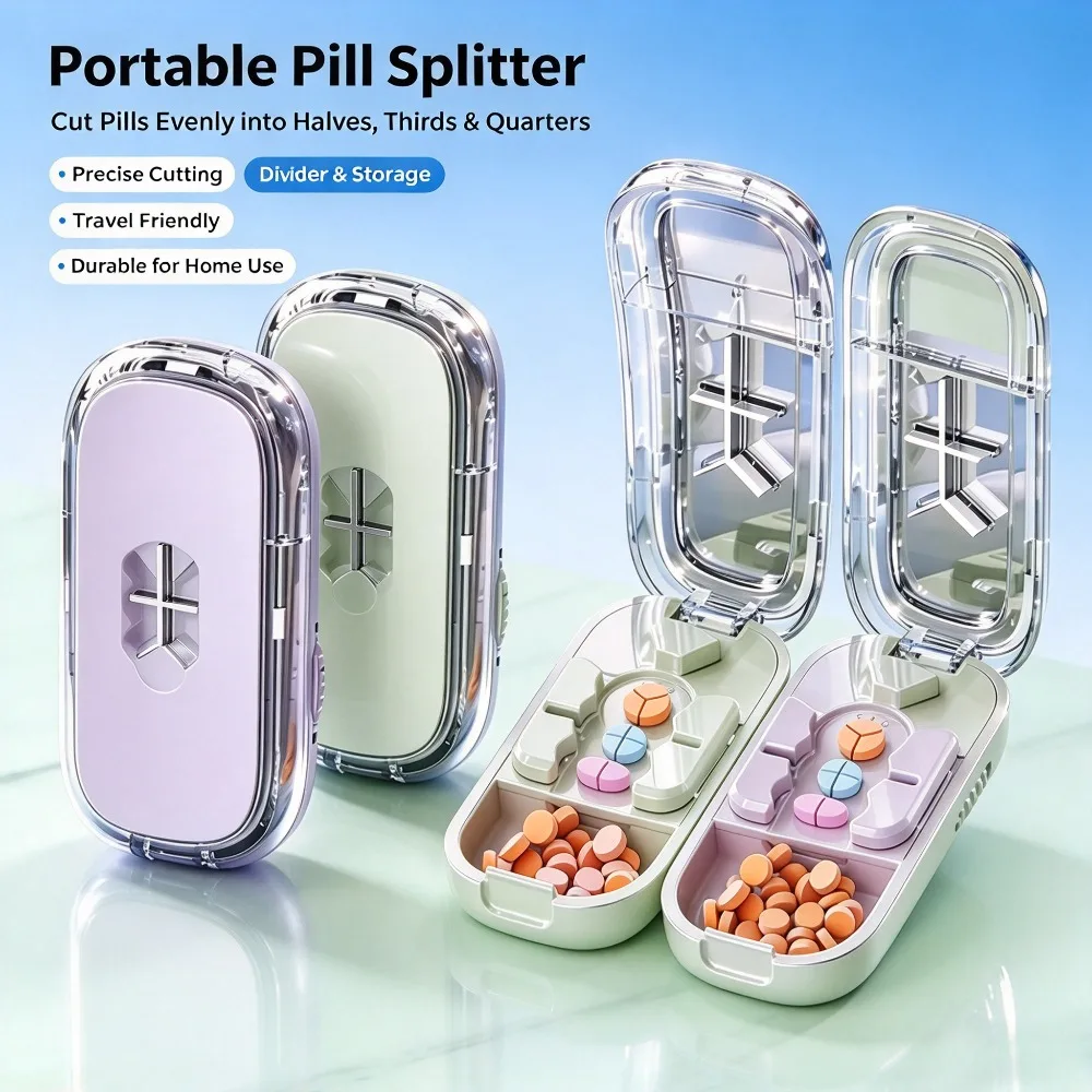 Portable Pill Splitter Cutter Divider Precise Uniform 1/2 Third Quarter Tablet Cutting Tool For Home Travel Pharmacy Use Durable