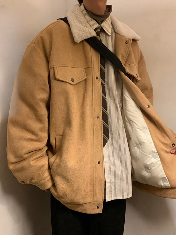 

Легкая утепленная мужская зимняя куртка с замшевым воротником в ретро-американском стиле, модная верхняя одежда для молодежи