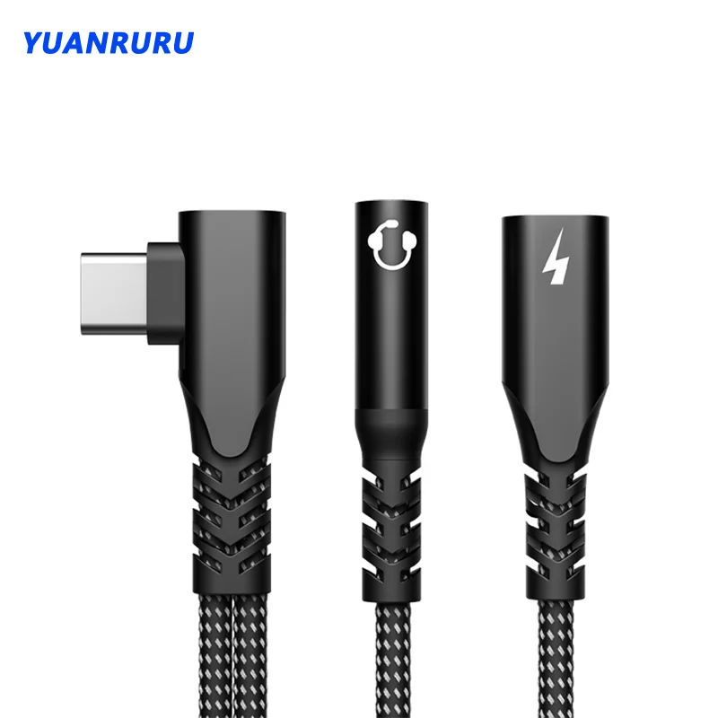 Elbow 2 In 1 Type C To 3.5mm Jack Audio Charger Splitter Earphone Converter For Ipad Pro Samsung S22 Note 20Huawei Xiaomi