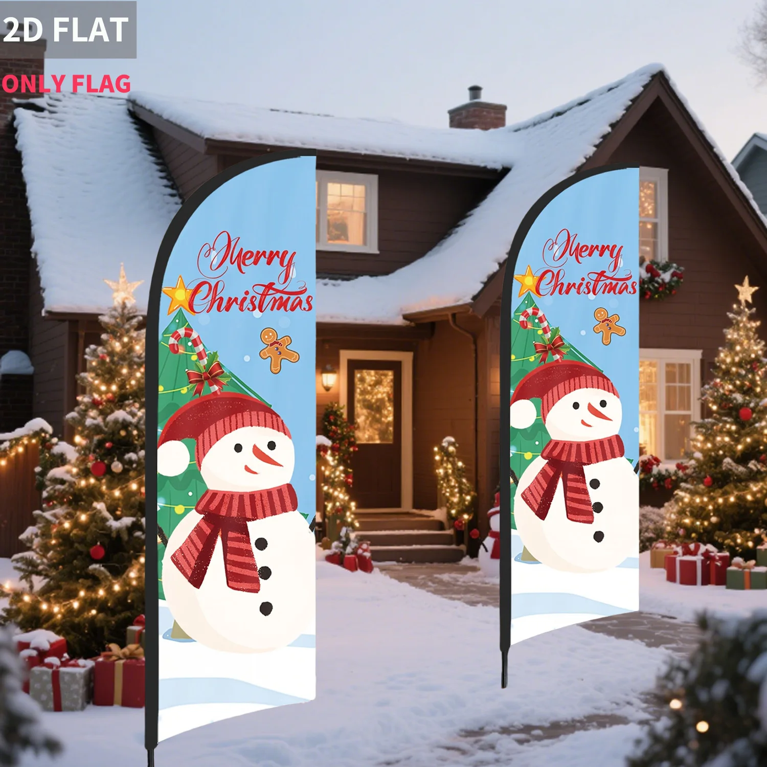 

1pc 2d flat Merry Christmas Feather Flag with Snowman Design(ONLY FLAG), Single-sided Flag for Patio Garden Yard Entryway