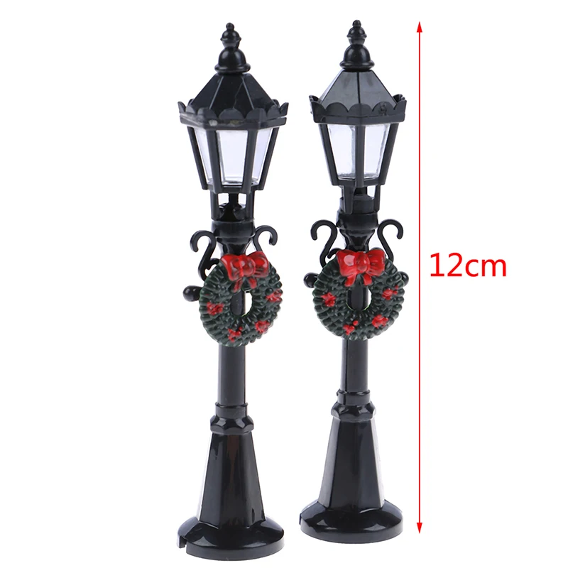 Miniature Street Lamp Post LED Lights Christmas Park Bench & Streetlight Micro Landscape Fairy Garden Ornament Dollhouse Decor