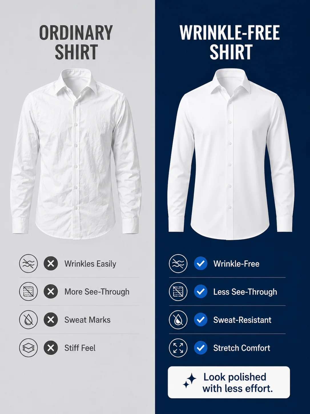 Mens Non-Iron Stretch Dress Shirt Long Sleeve Wrinkle-Free Business Casual Office Shirt Breathable Easy Care Formal Workwear Top - view 5
