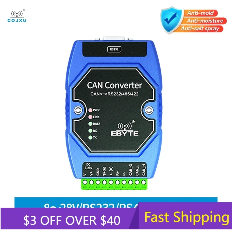 

CAN to Serial Protocol Converter Can to RS485/RS232/RS422 COJXU ECAN-401S DC 8～28V Build in Watchdog Wide Baud Rate Range