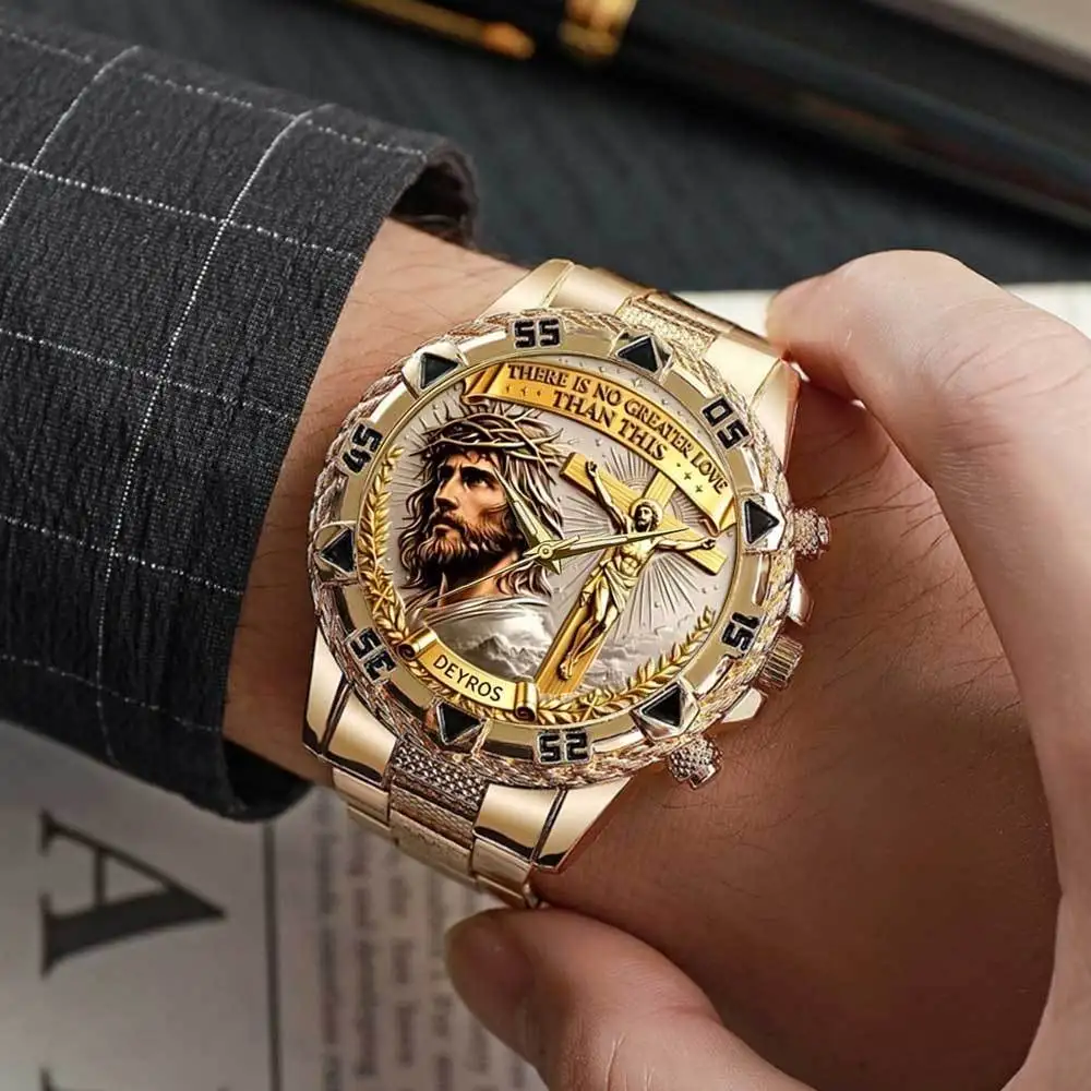 Men's 4 In 1 Watch Jewelry Set Stainless Steel Strap Quartz Watch + Necklace+Bracelet+Ring Business Casual Gift - view 5