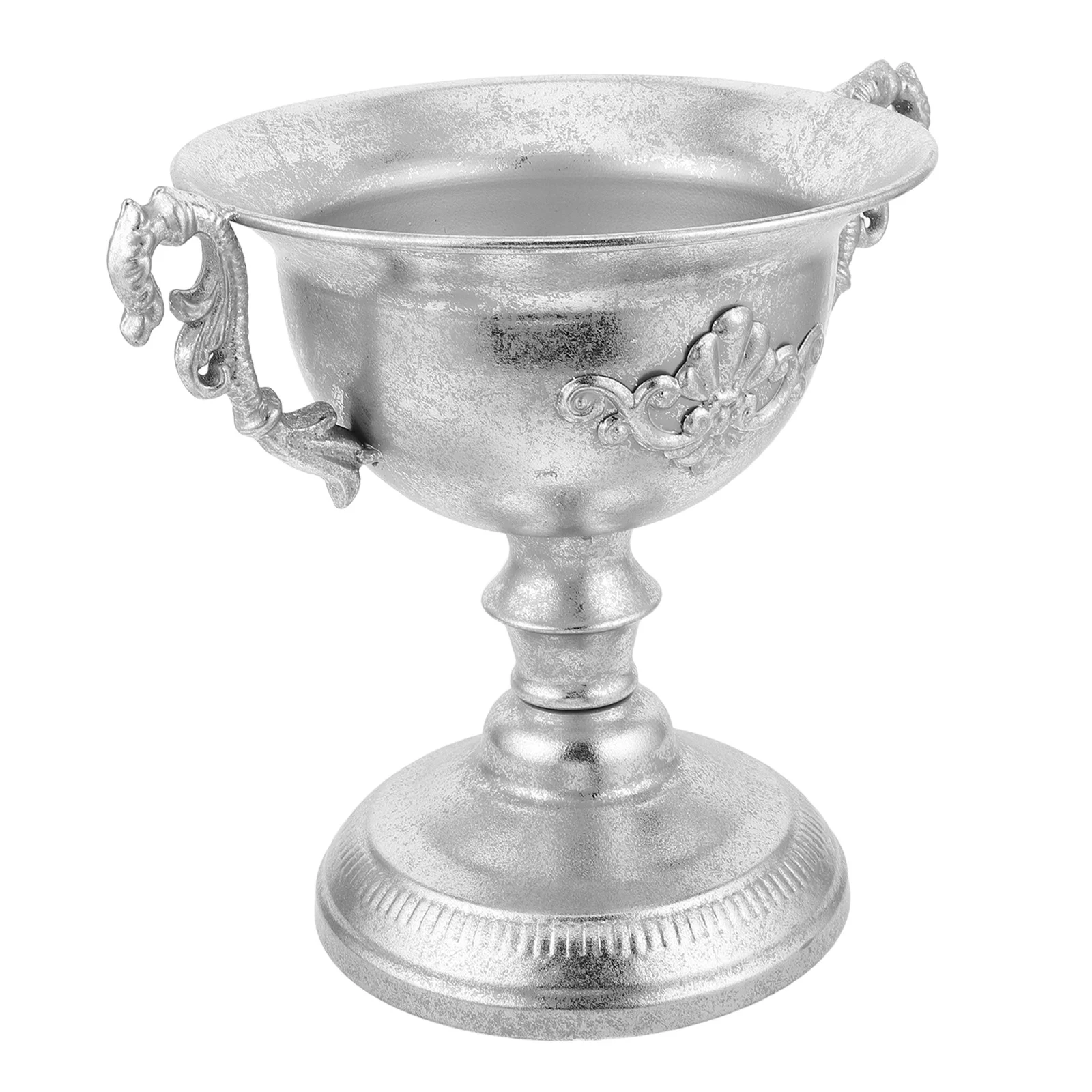 

Silver Vintage Metal Vase 10.22X9.04X6.09" Distressed Iron Art Tabletop Flower Urn For Wedding Home Decor Centerpiece