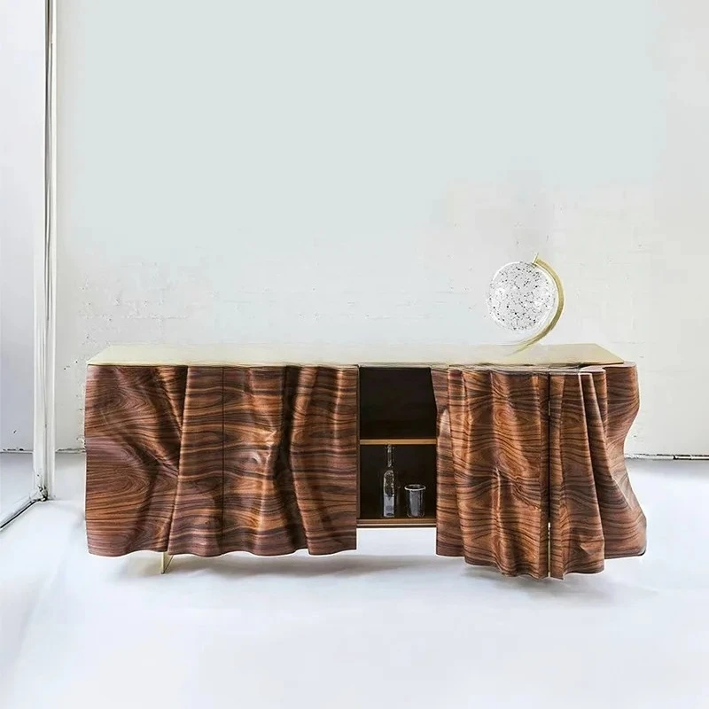 GZ-6    Luxury Sideboard Cabinet for Living Room, Wall-Mounted Integrated High-End Solid Wood Storage Cabinet, Stainless Steel
