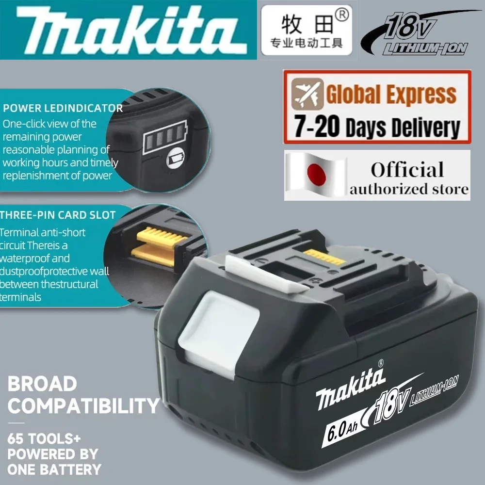 

100% Brand new 6Ah Makita 18V original genuine battery for MAKITA tool BL1830B BL1850B BL1850 BL1840 BL1860 BL1815 Tool DTW700