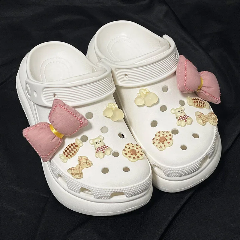 Pink Bow Candy Bear Shoe Charms Cute Dessert Clog Shoes Decorations DIY Accessories for Garden Sandals Girls Gifts