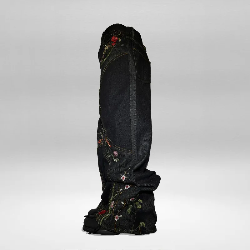 HKSH 2025 ربيع الخريف جديد رجل المد Y2K فضفاض واسعة الساق الجينز تطريز أنيق شارع العليا الدنيم السراويل شيك Ins طباعة HK10247