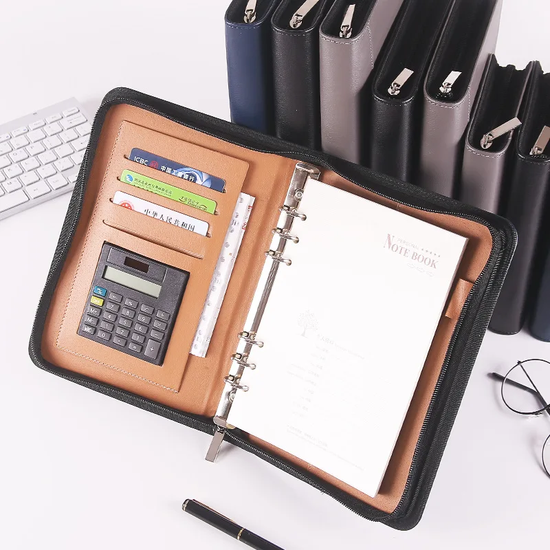 Padfolio Diary Notebook Journal with Calculator Binder Spiral Notepad Business Manager Folder Zipper Bag Handbook Agenda Planner