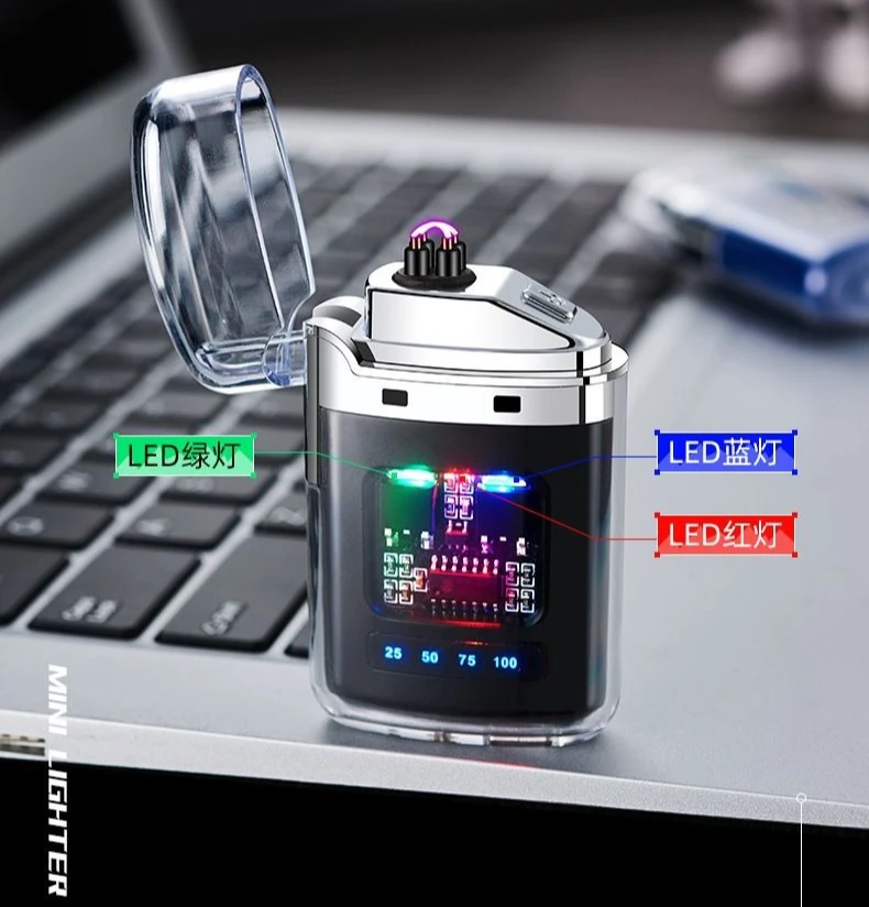

Transparent Waterproof Rechargeable Outdoor Windproof Lighter with Dual Arc Cigarette Lighter