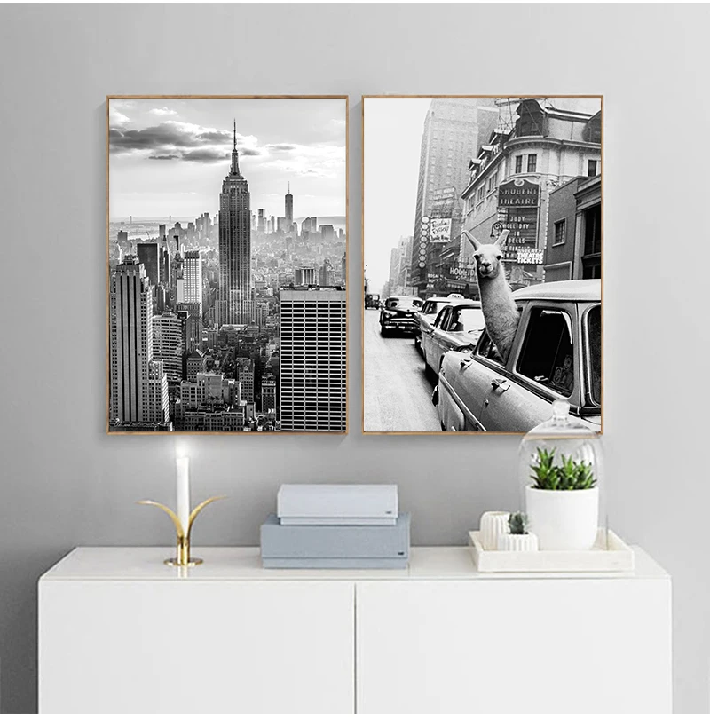 Llama in a taxi on Times Square Canvas Print and  Vintage llama Print New York City Photo Picture Wall Art Home Decor