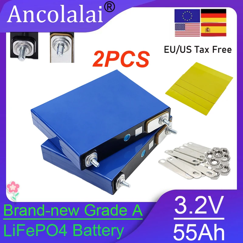 

2PCS 3.2V 55Ah LiFePO4 battery 55000mAh large capacity 3C high power 12V 24V electric car RV golf cart solar inverter