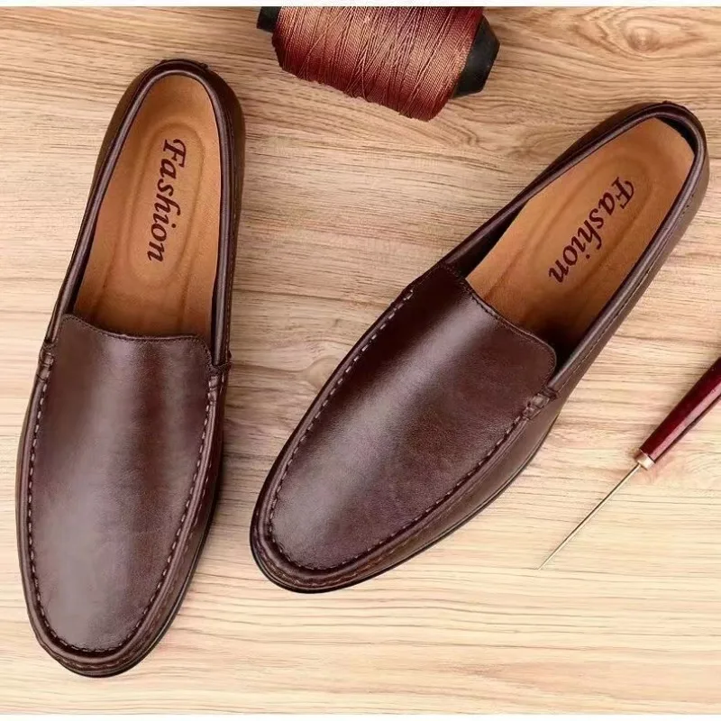 Genuine Leather Men Casual Shoes Brand Italian Men Loafers Moccasins Breathable Slip on Black Soft Driving Shoes Plus Size 37-47