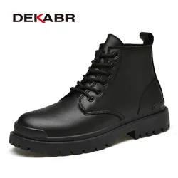 DEKABR Warm Winter Ankle Boots Men Casual Genuine Leather Shoes Lace-Up Platform Waterproof Work Mens Boots Boots