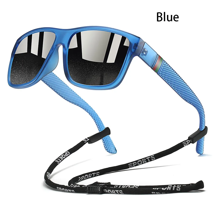 Mit Kette Modische Klassische Eckige Sonnenbrille für Männer und Frauen Fahren Angeln Farbenfrohe Trendige Leichte Outdoor-Brillen