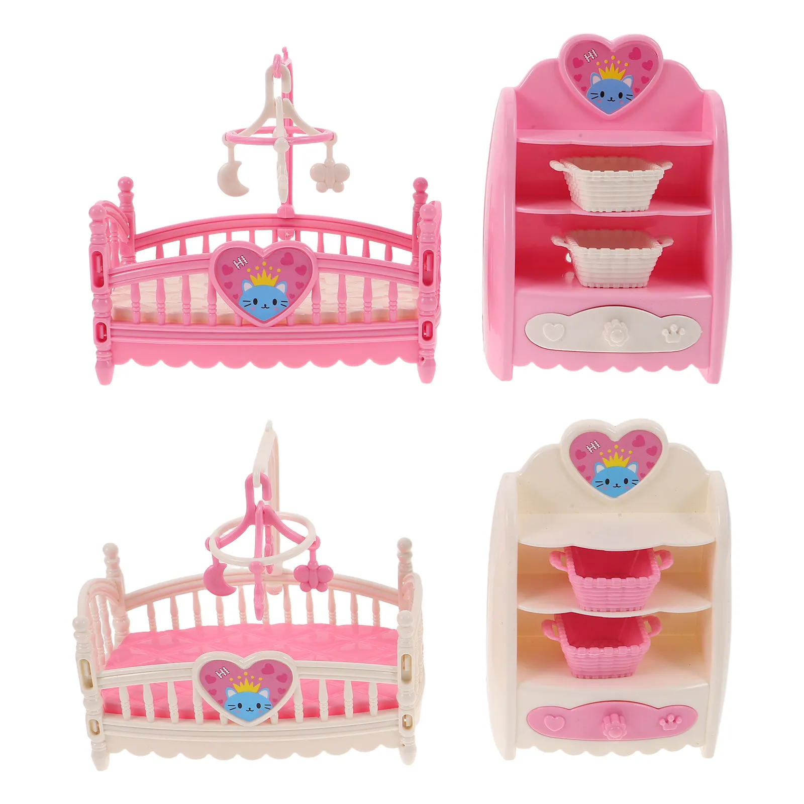 

4Pcs Mini House Furniture Set Dollhouse Crib Cabinet Miniature Bedroom Set Lifelike Details Compact Design Easy Clean Resilient