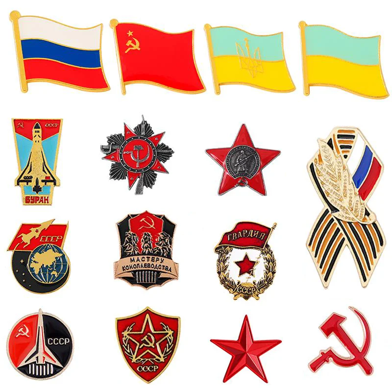 Russian Flag Brooch Ribbon Sign Badge With USSR Symbol Badge Patriotism Red Star Victory Day Lapel Pins Icon Backpack Decorative