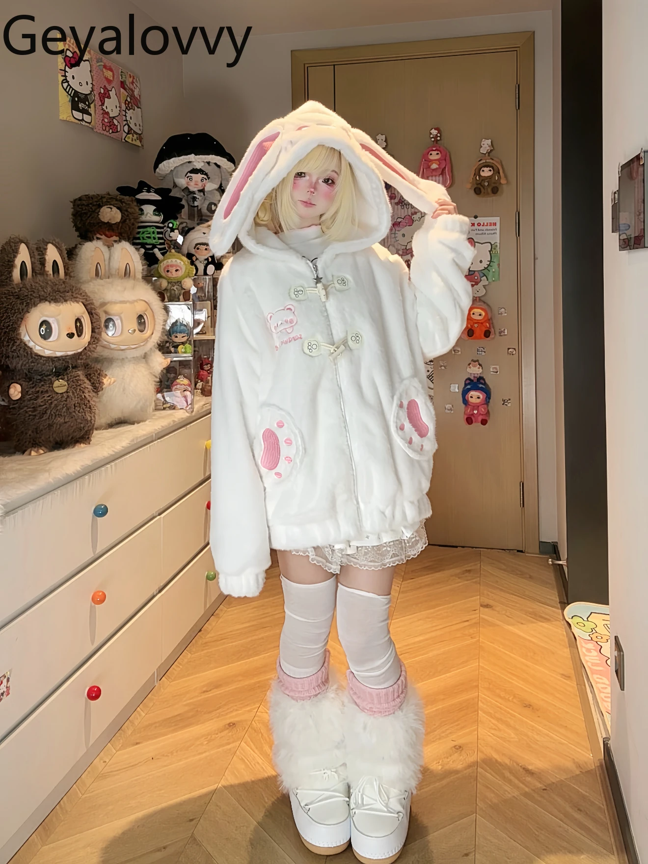 Original Design Winter New Sweet Cute Thickened Cotton Jacket for Women Loose Versatile White Hooded Warm Zipper Parkas Coat