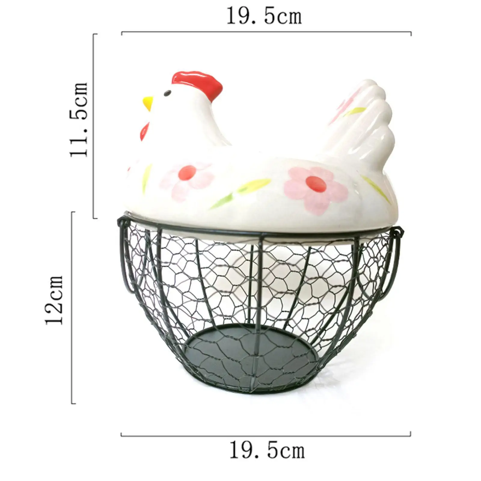 Chicken Egg Basket Cute Round with Ceramic Lid Organizer Case Chicken Egg Holder