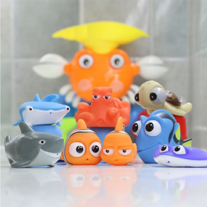 Brinquedos de banho do bebê encontrar nemo dory flutuador spray água espremer brinquedos de borracha macia banheiro jogar animais crianças banho palhaço brinquedo