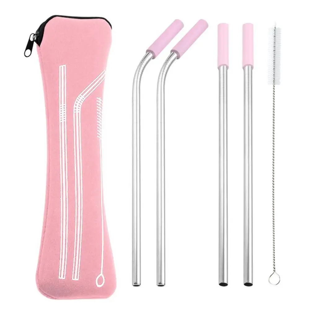 Stainless Steel Straws Set with Silicone Tips Sucking Tube Outdoor Indoor