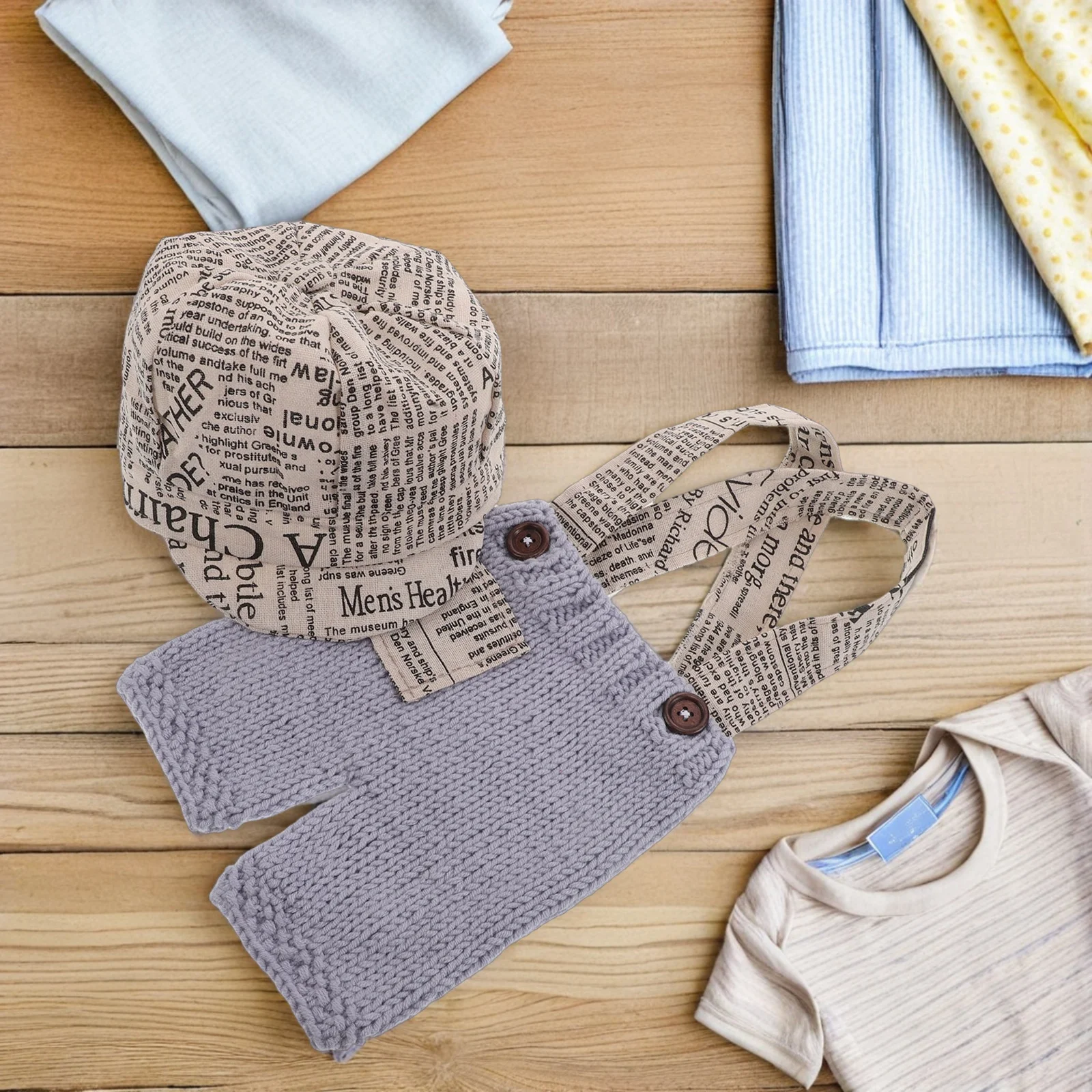 

Newborn Baby Photo Props Newspaper Boy Costume Suspenders Beret Outfit Unisex Infant Hat Pants Set Comfortable Stylish