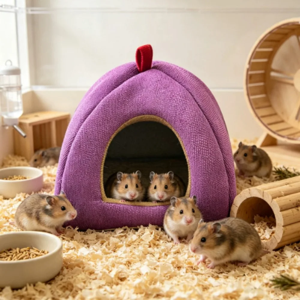 Cotton Line Guinea Pig House Hanging Loop Scratchable Surface Chinchilla Hamster Cage Soft Lining Breathable Hamster Shelter