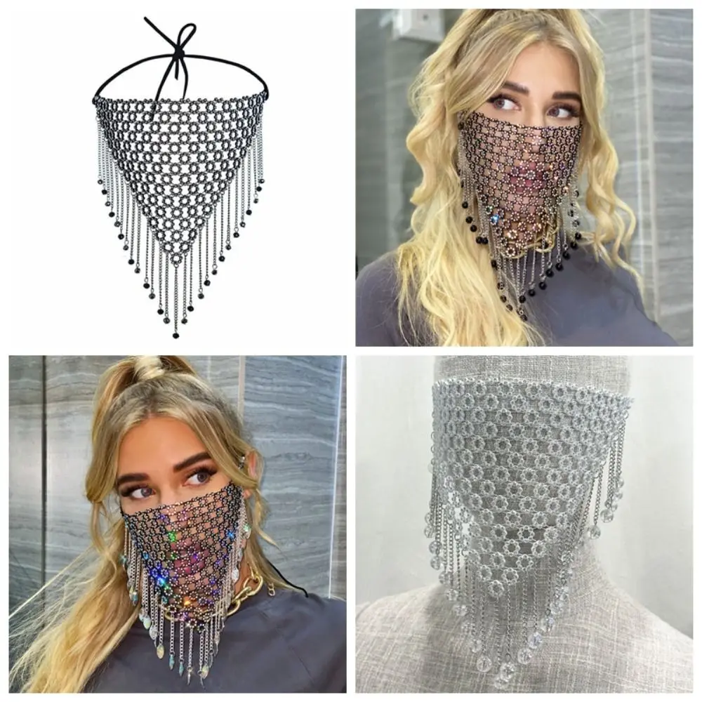 Rete da pesca riutilizzabile Maschera con strass Nappa bling Copertura per il viso Brillante maschera per travestimento cava Ragazza