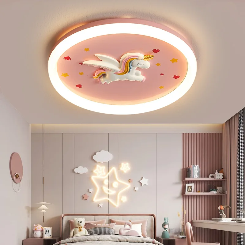 Pink Rainbow Unicorn Light Princess Room Ceiling Lamps LED Warm Cute Nursery Children\'s Room Girl Bedroom Pegasus Ceiling Lights