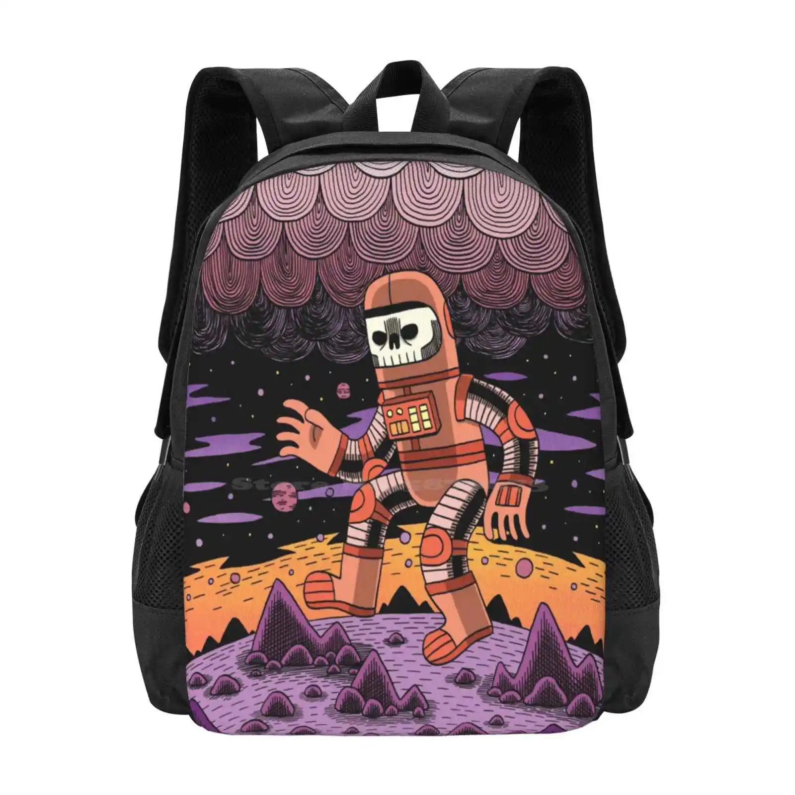 Orbit School Bags Travel Laptop Backpack Astronaut Spaceman Cosmic Undead Zombie Skeleton Doom Death Grim Reaper Cloud Stars