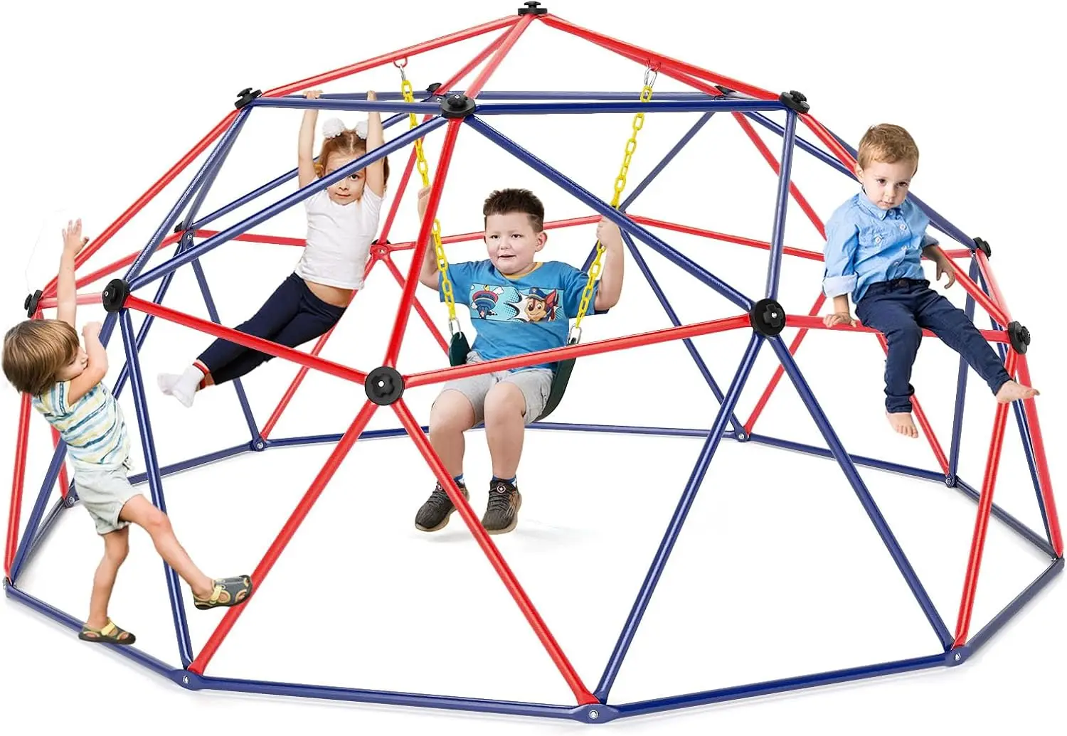 โดมปีนเขาพร้อมสวิง, 10FT Kids Jungle Gym Monkey Bar ของเล่นปีนเขาสําหรับกลางแจ้ง, รับน้ําหนักได้ถึง 800 ปอนด์, โดมเรขาคณิตในร่ม