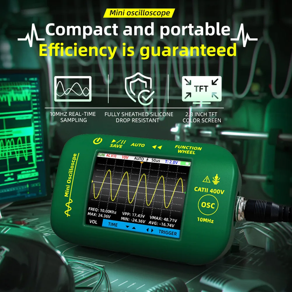 

OT2 Digital Portable Oscilloscope 10MHz 48MSa/s 2IN1 Signal Generator Sampling Rate Electronics Repair Tool Graphic Tester