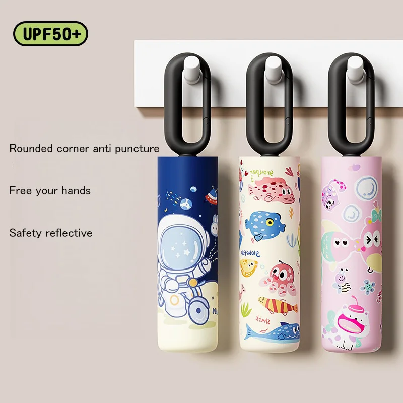 

Foldable Children's Umbrella with Loop Buckle Sun Protection Coating Dual-Use for Sunny And Rainy Days Kids Portable Umbrella