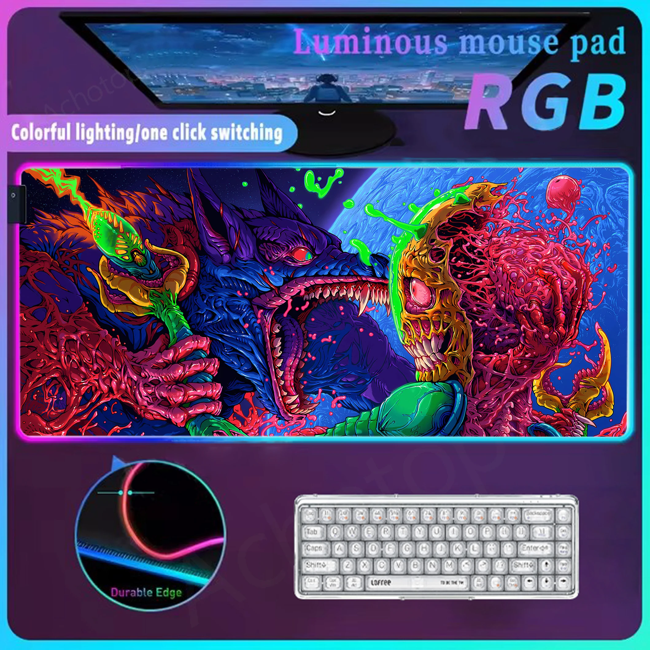 

Japanese Oni Mousepad Rgb Mouse Pad Gaming Accessories Mouse Mat Led Light Table Mat Glow Personality Carpet Mat Luminous Pads