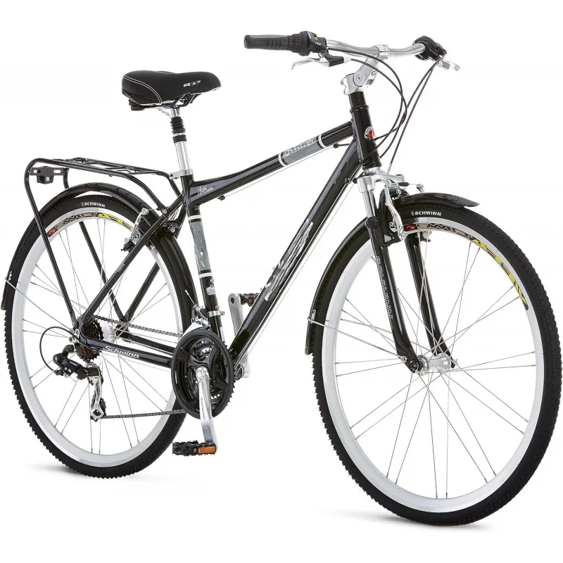 ASchwinn Discover Adult Hybrid Bike for Men Women,700c Wheels,21-Speeds,Through or Step-Over Frame,Front Fenders,Rear Cargo Rack