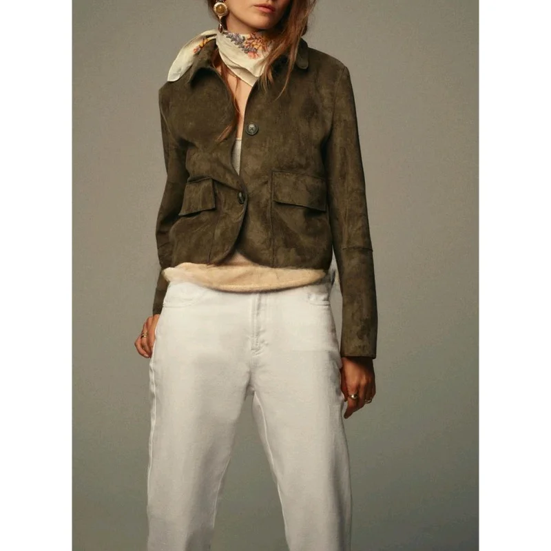 Jesienna Nowa Damska Casualowa Kurtka ze Sztucznej Skóry PU, Długi Płaszcz z Wykładanym Kołnierzem, Odzież Wierzchnia Damska z Włókna Poliestrowego