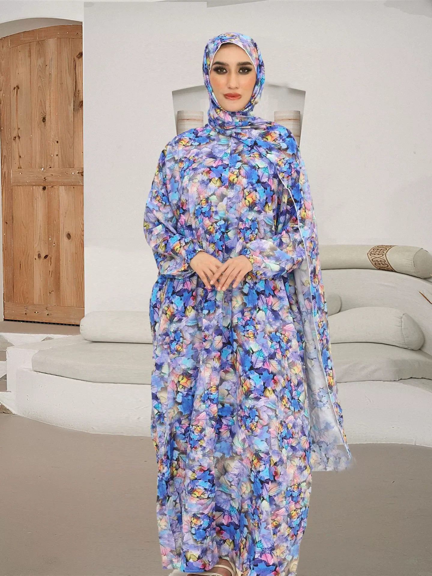 New Dubai plus size women's clothing Middle Eastern Muslim women's long robe, traditional scarf integrated fashion prayer robe