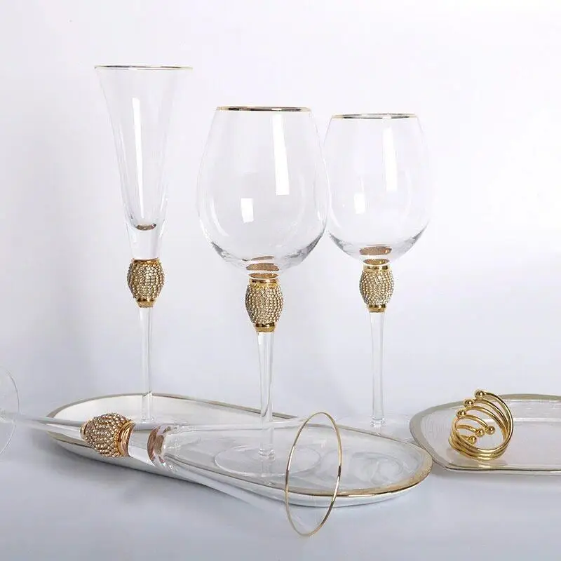 

Elegant European Style Champagne Glass Diamond Embedded Gold Rim Red Wine Glass Cocktail Glass Wine Glass Unique Shape Glass Cup