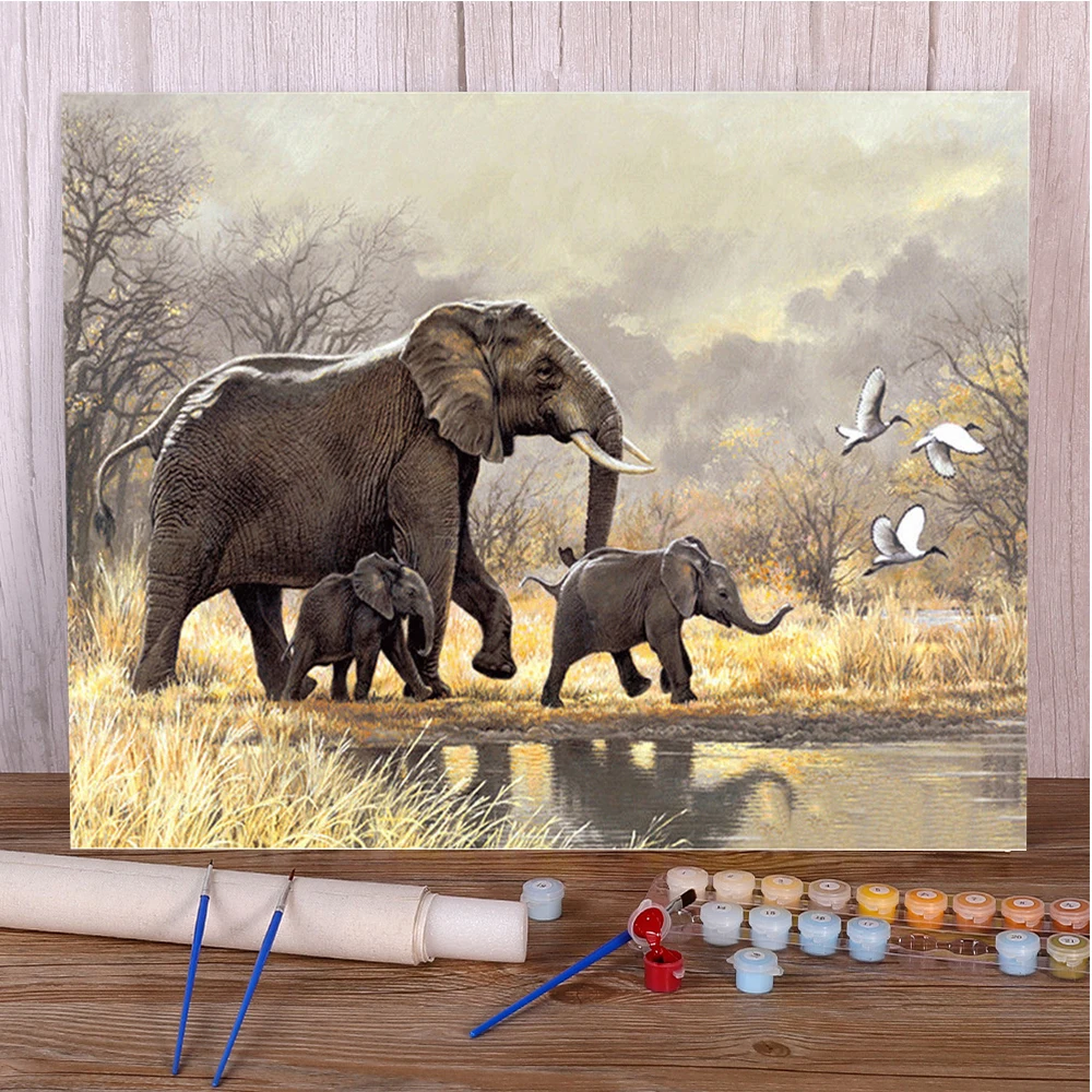 Animal Elephant Painting By Numbers Package Oil Paints 40*50 Canvas Pictures Home Decoration For Adults Wholesale For Drawing