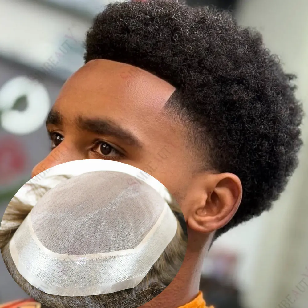 

6 мм афро вьющиеся европейские коричневые блондинки черные мужские парики из натуральных волос лысый мужчина дышащий супер прочный моно PU базовый протез