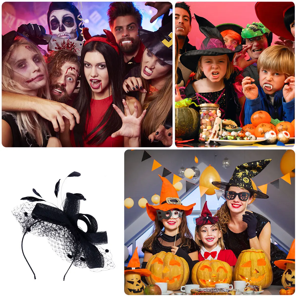 

Vintage Butterfly Bow Hat Shape Hair Decoration Gauze Headband Elegant Retro Banquet Women Mesh Headwear Halloween