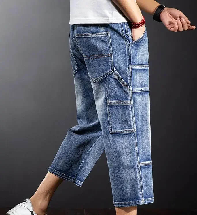 

Mens Baggy Denim Shorts Fashion Streetwear Hip Hop Skateboard Cargo Hole Jeans Male Calf-Length Pants