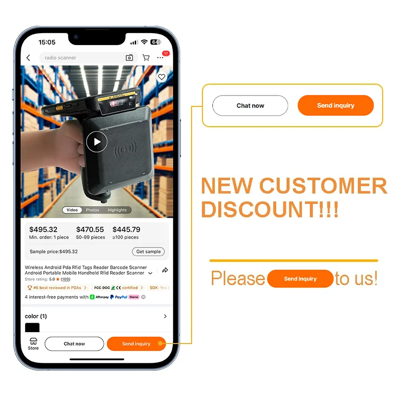 Lecteur d'étiquettes Rfid sans fil Android Pda, Scanner de codes-barres, Portable, Uhf, lecteur Rfid, longue portée