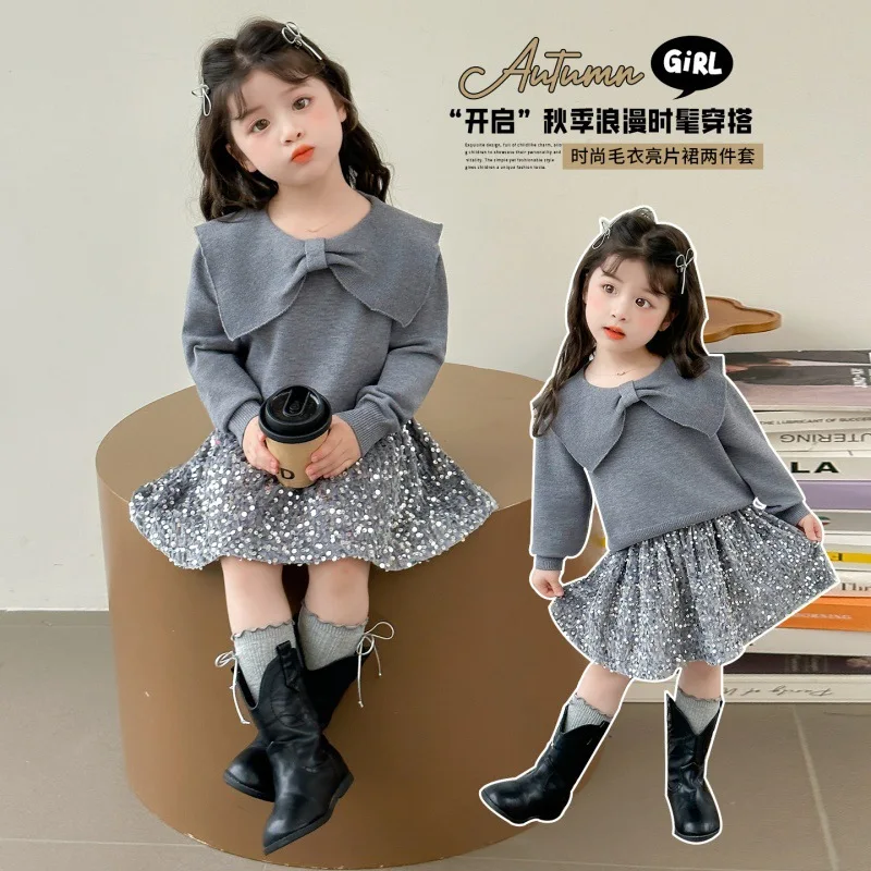

Girls' Stylish Knitted Pullover2025Autumn New Fashion Children's Little Girl Korean Style Big Butterfly Knitted Sweater