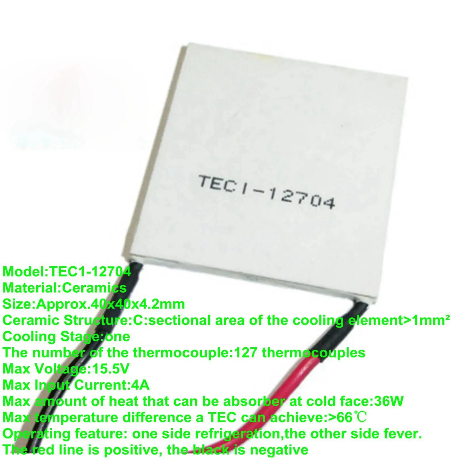 40x40x4.2mm 4A 15.5V 36W TEC1-12704 Thermoelectric Cooler Peltier Heatsink