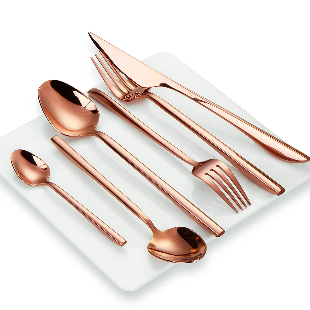 2/3/4/5/6 Set Cutlery Set Stainless Steel Tableware Rose Gold Dinnerware Mirror Knife Fork Spoon Set Kitchen Utensils Flateware