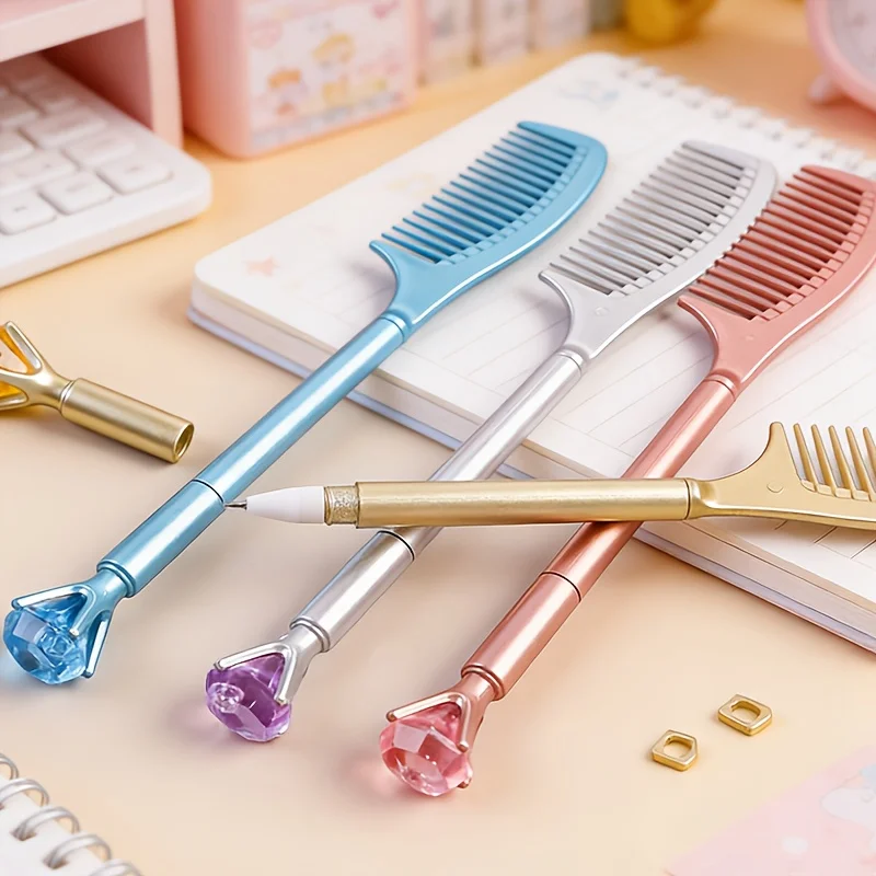 6 Creative Diamond-Shaped Combs and Gel Pens, 0.5mm, Smooth Writing and Quick-Drying, Back-To-School Stationery, Suitable for Study, Office Work, Classroom Rewards, Birthday Gifts, Office Supplies, School Supplies, Stationery Sets, Back-To-School Season