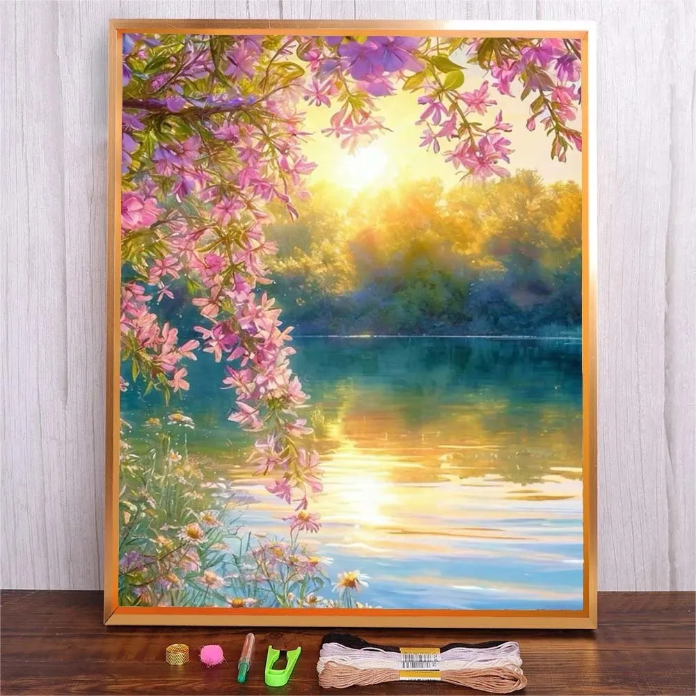 

Cotton Thread Embroidery Kits Needlework Cross Stitch Kit 11CT 14CT Flowers Tree Landscape Printed Fabric Canvas Art Home Decor